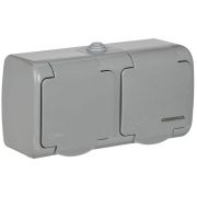 Розетка 2-м ОП AQUATIC РСш22-2-А 16А IP54 с заземл. с крышкой GENERICA ERA22-K03-16-54