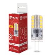Лампа светодиодная LED-JC 3Вт капсульная прозрачная 4000К нейтр. бел. G4 290лм 12В IN HOME 4690612036021