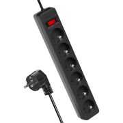 Удлинитель с сетевым фильтром 6х5м с заземл. 16А IP20 3.5кВт 3х1 с предохранителем с выкл. с индикатором сети черн. КОСМОС FKsm5m-6g(B)16A
