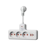 Удлинитель с сетевым фильтром 3х0.3м 10А 2USB + 1USBC 2500Вт ПВС 3х1 компакт бел. КОСМОС FRKsm0.3m-3g(W)USB