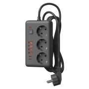 Удлинитель с сетевым фильтром 3х5м 10А 4USB + 2USBC 2500Вт ПВС 3х1 прямоуг. черн. КОСМОС FKsmPR-5m-3g(B)USB