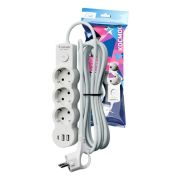 Удлинитель 3х3м с заземл. 10А IP20 USB 2800Вт 220В ПВС 3х1 с выкл. бел. КОСМОС YKsm3m3g-Z-VU10А-W
