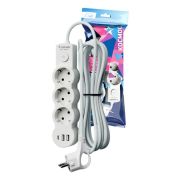 Удлинитель 3х1.5м с заземл. 10А IP20 USB 2800Вт 220В ПВС 3х1 с выкл. бел. КОСМОС YKsm1.5m3g-Z-VU10А-W