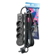 Удлинитель 3х1.5м с заземл. 10А IP20 USB 2800Вт 220В ПВС 3х1 с выкл. черн. КОСМОС YKsm1.5m3g-Z-VU10А-B