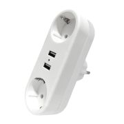 Разветвитель 2-м плоский с заземл.16А 2USB А+А 2.4А 3500Вт бел. DOMTOK 2732