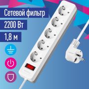Удлинитель с сетевым фильтром 5х1.8м с заземл. 10А IP20 2.2кВт ПВС 3х0.75 с выкл. с индикатором сети бел. КОСМОС FKsm1.8m-5g(W)
