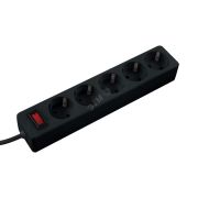 Удлинитель с сетевым фильтром 5х5м с заземл. 10А IP20 2.2кВт ПВС 3х0.75 с выкл. с индикатором сети черн. КОСМОС FKsm5m-5g(B)